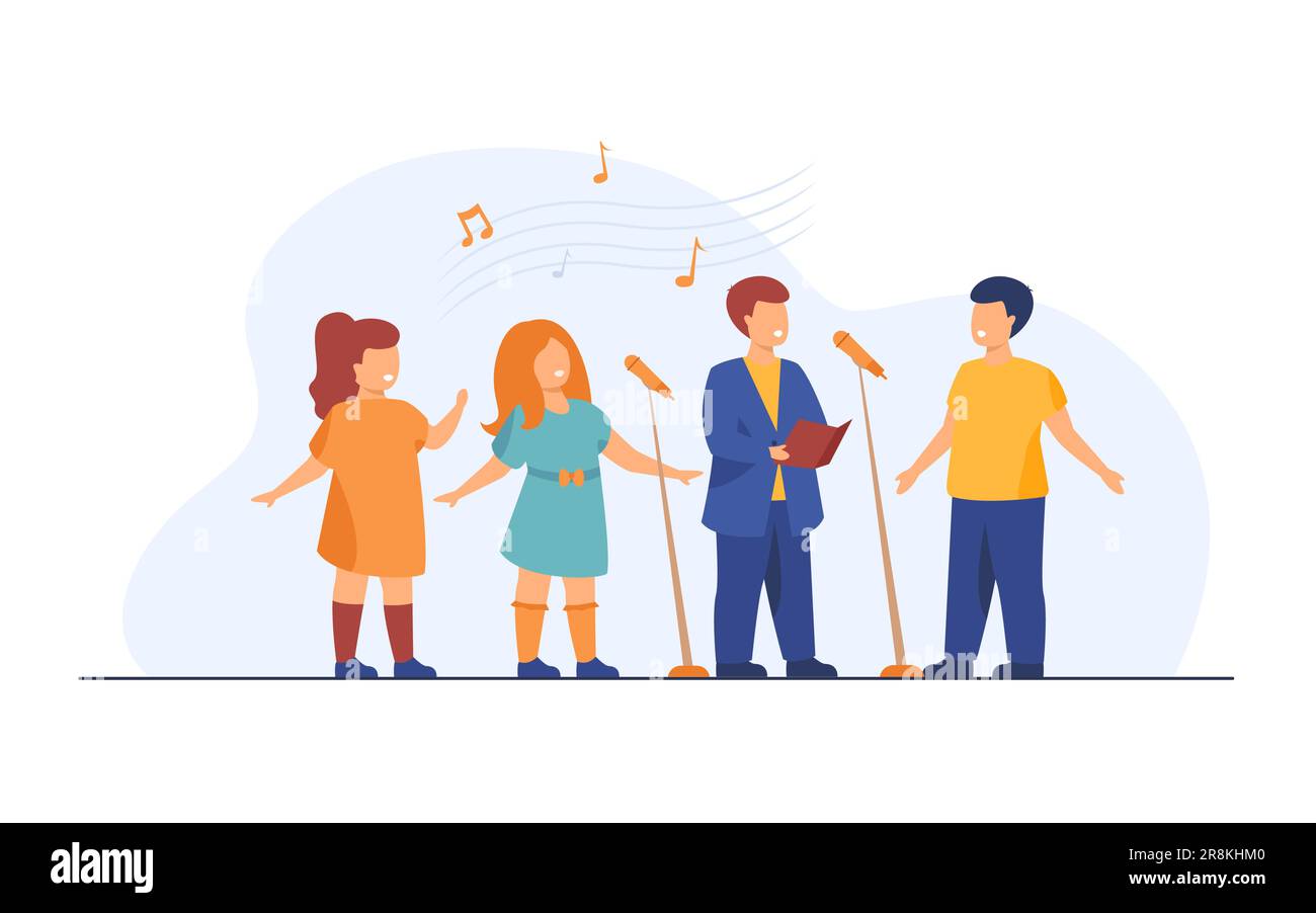 Children choir singing song in church flat vector illustration Stock
