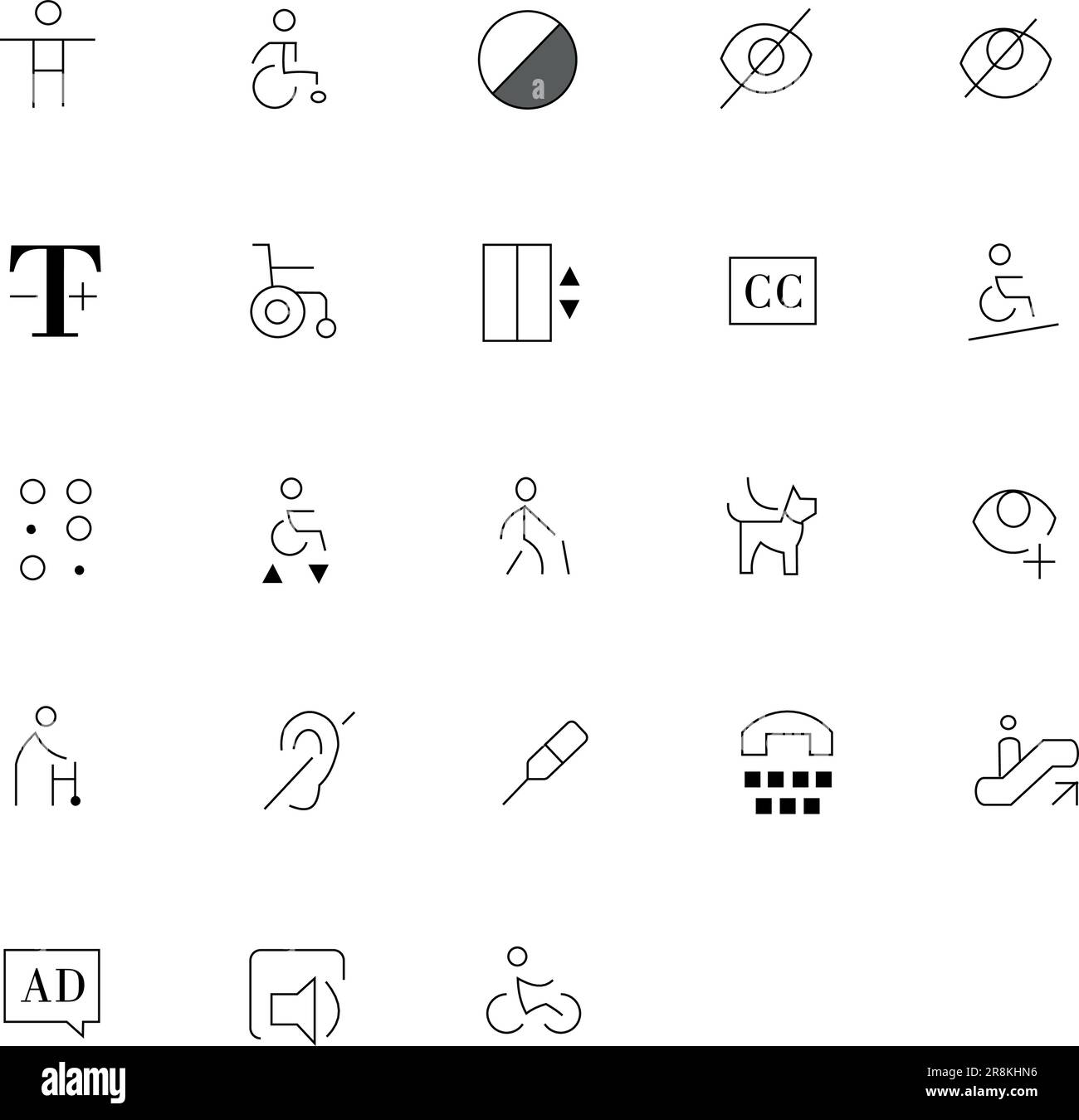 Accessibility Icons Pack. Thin line icons set. Flat icon collection set. Simple vector illustration Stock Vector