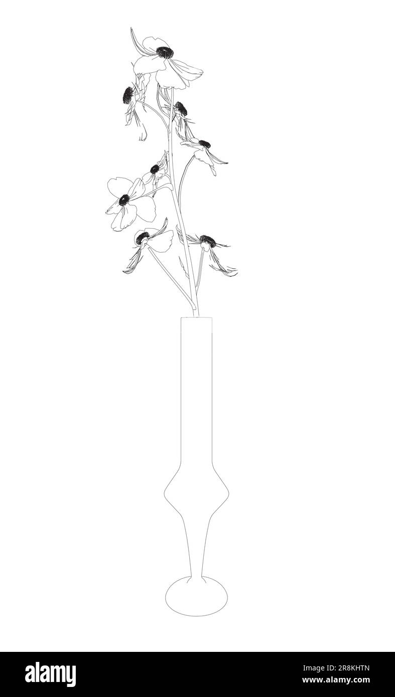 Outline of Flowers line drawing vector art in a vase for decoration