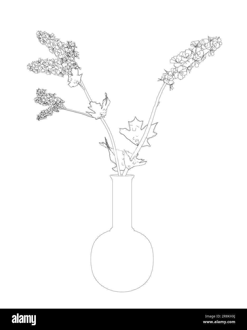 Outline of Flowers line drawing vector art in a vase for decoration