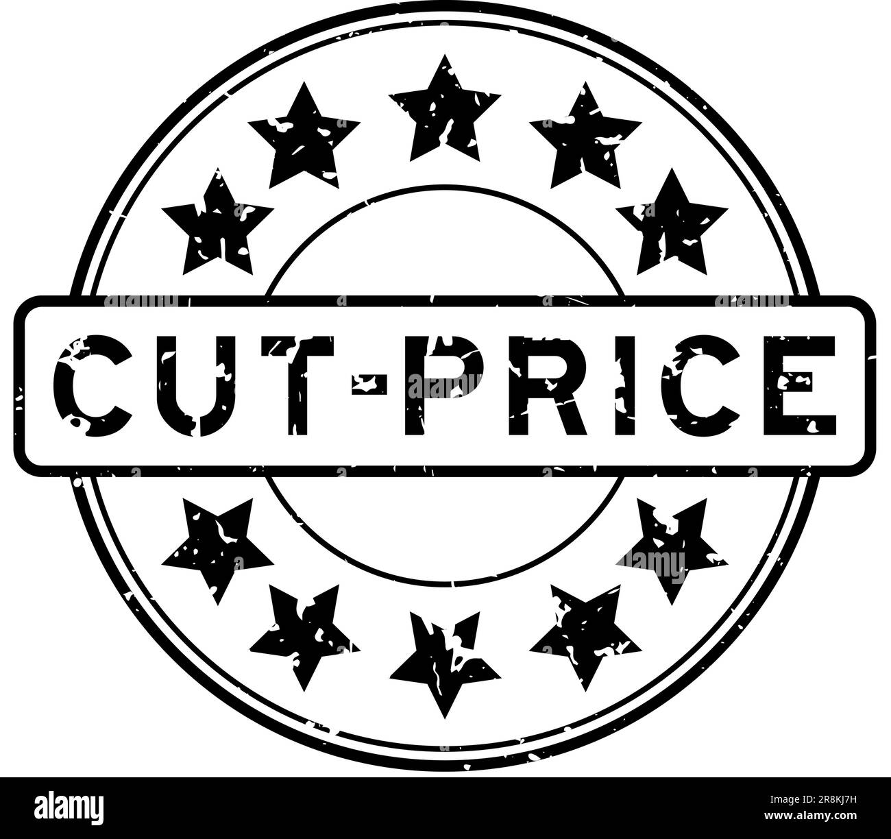 Grunge black cut price word with star icon round rubber seal stamp on white background Stock Vector