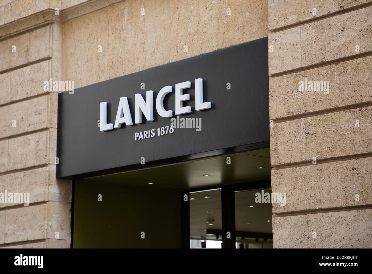Bordeaux , Aquitaine  France - 06 06 2023 : Lancel logo store text and brand sign on facade shop chain fashion entrance in street Stock Photo