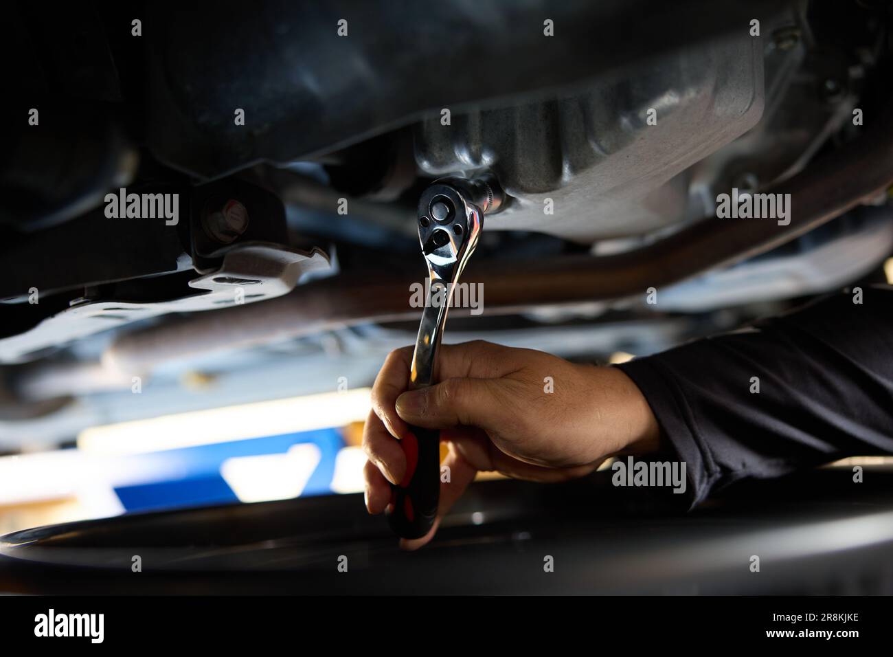 Maintenance Man Changing Engine Oil Stock Photo Alamy