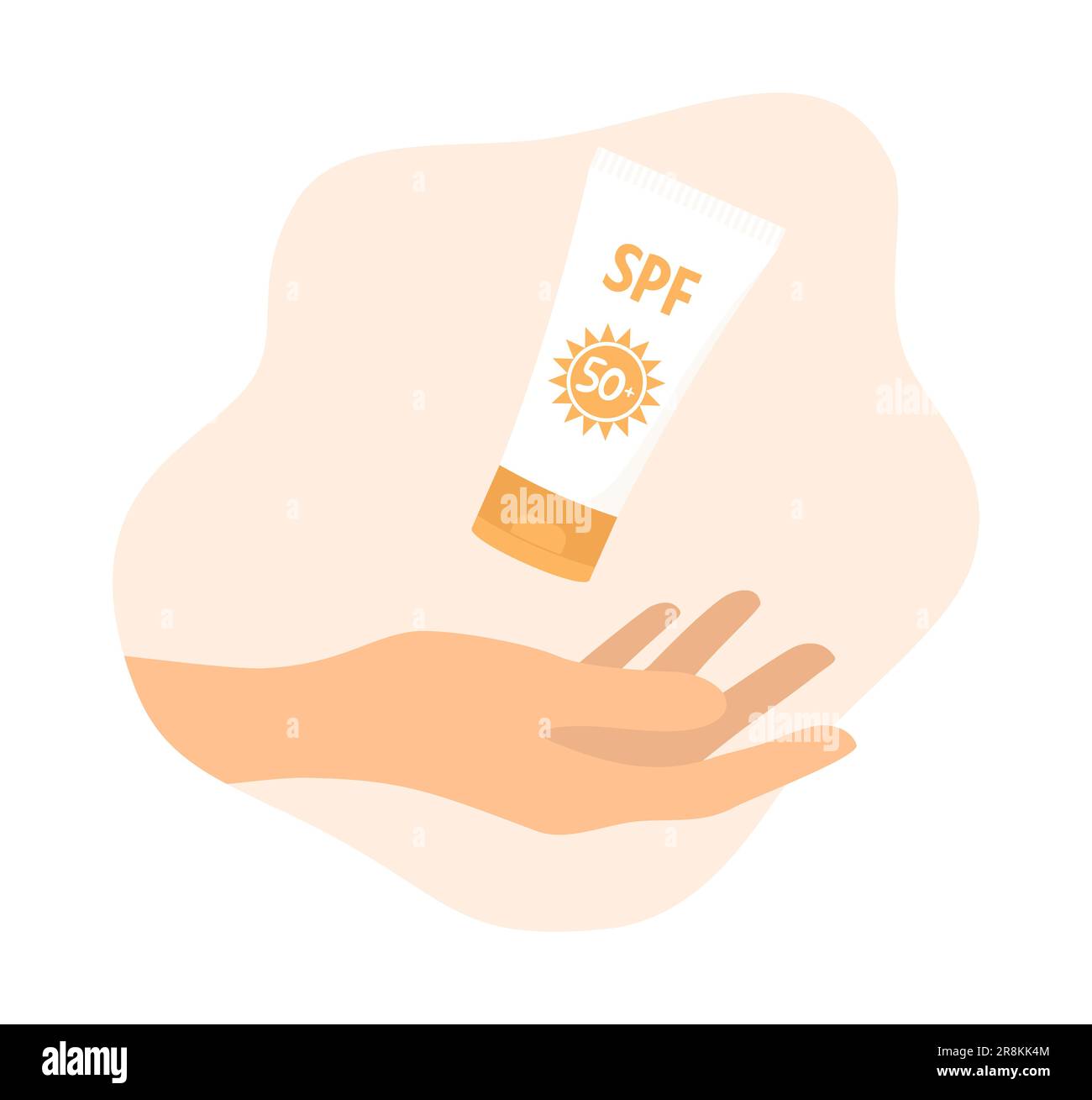 A hand holding a tube of sunscreen on a white background. Flat vector illustration Stock Vector