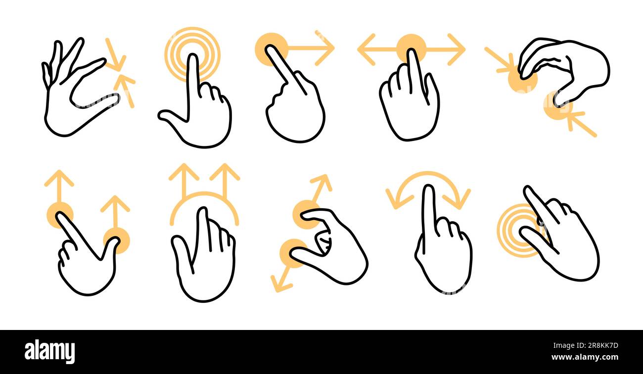 Various hand gestures for touchscreen devices flat icon set Stock Vector