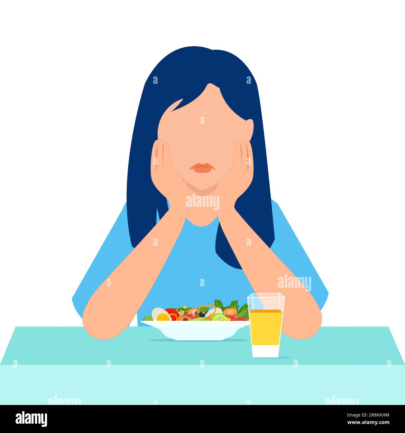 Vector of a sad young woman with no appetite for a new diet food Stock Vector