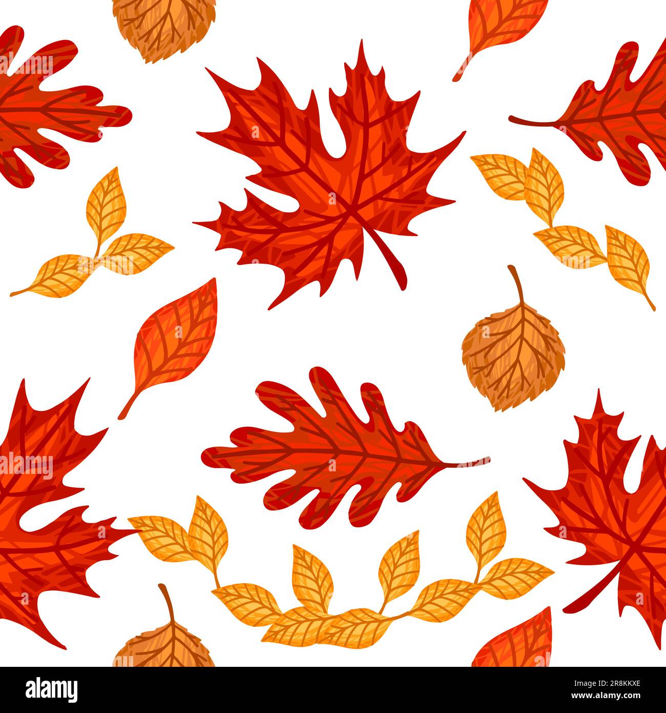 Seamless pattern of colorful autumn leaves vector illustration on white ...