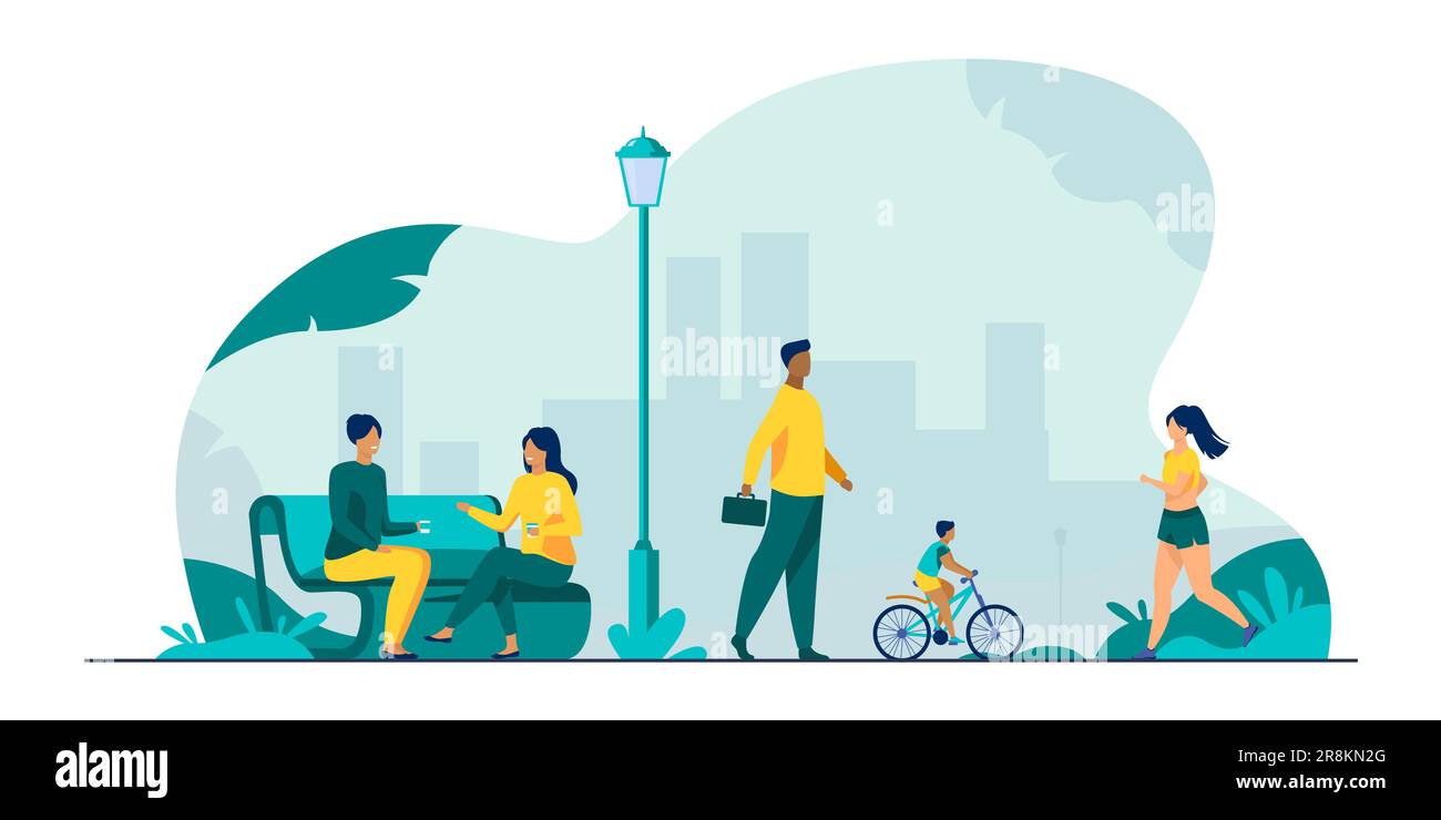 People relaxing at park in summer flat vector illustration Stock Vector ...