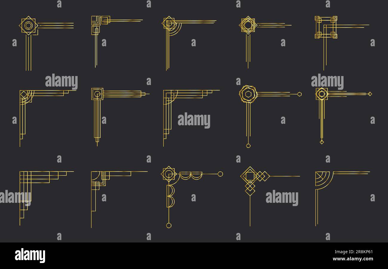 Various antique gold filigree corners set Stock Vector