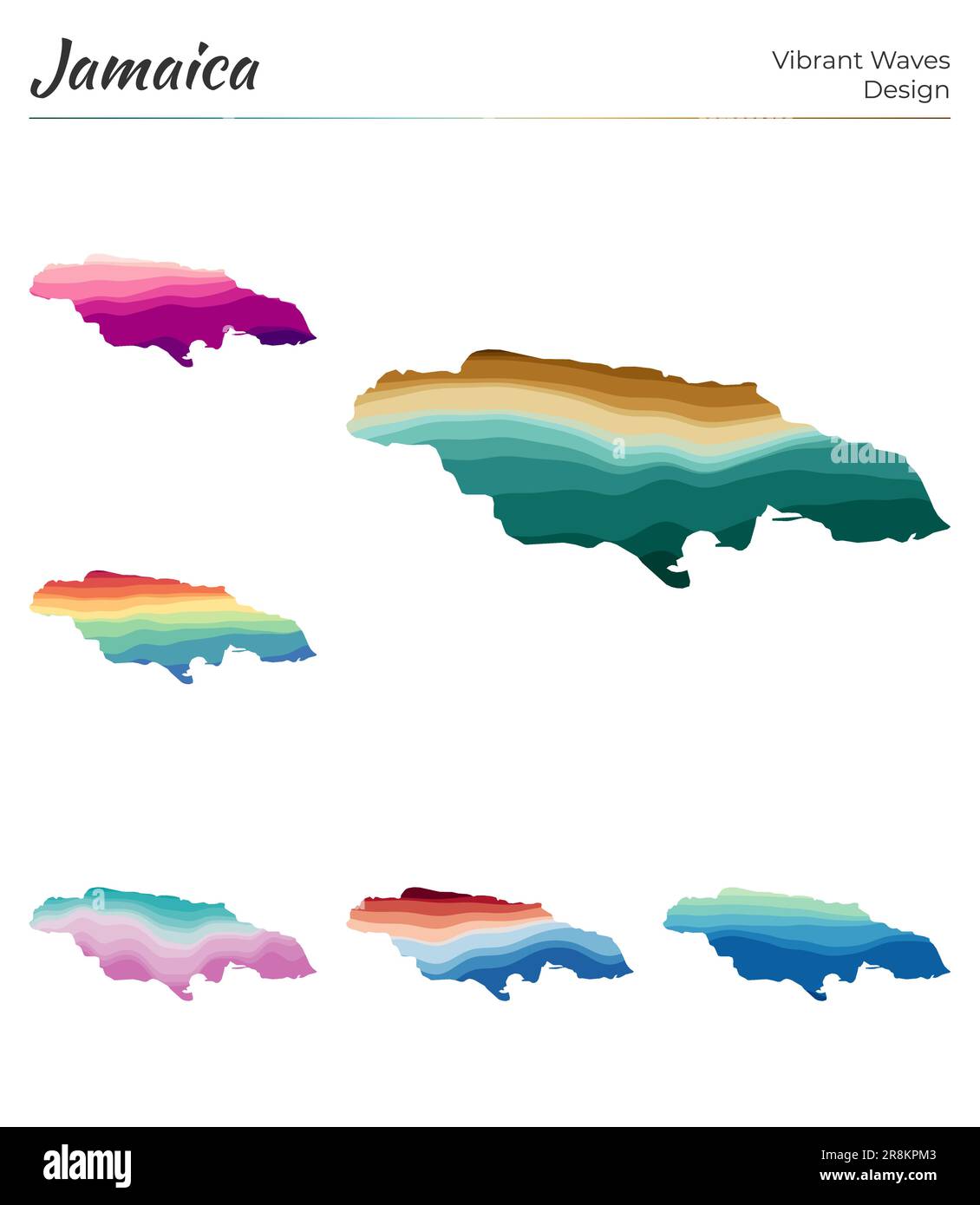 Set of vector maps of Jamaica. Vibrant waves design. Bright map of ...