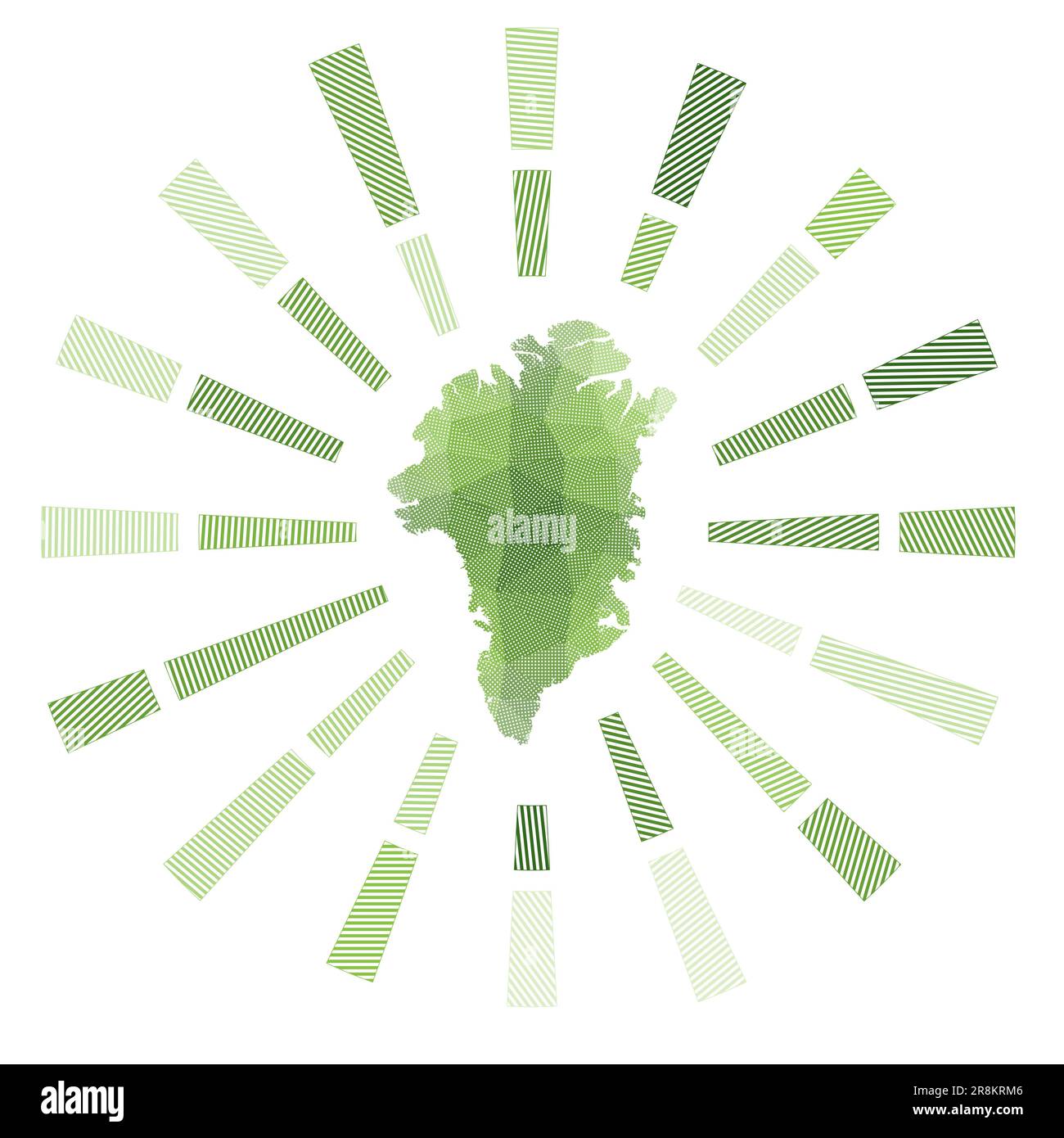 Greenland sunburst. Low poly striped rays and map of the country ...