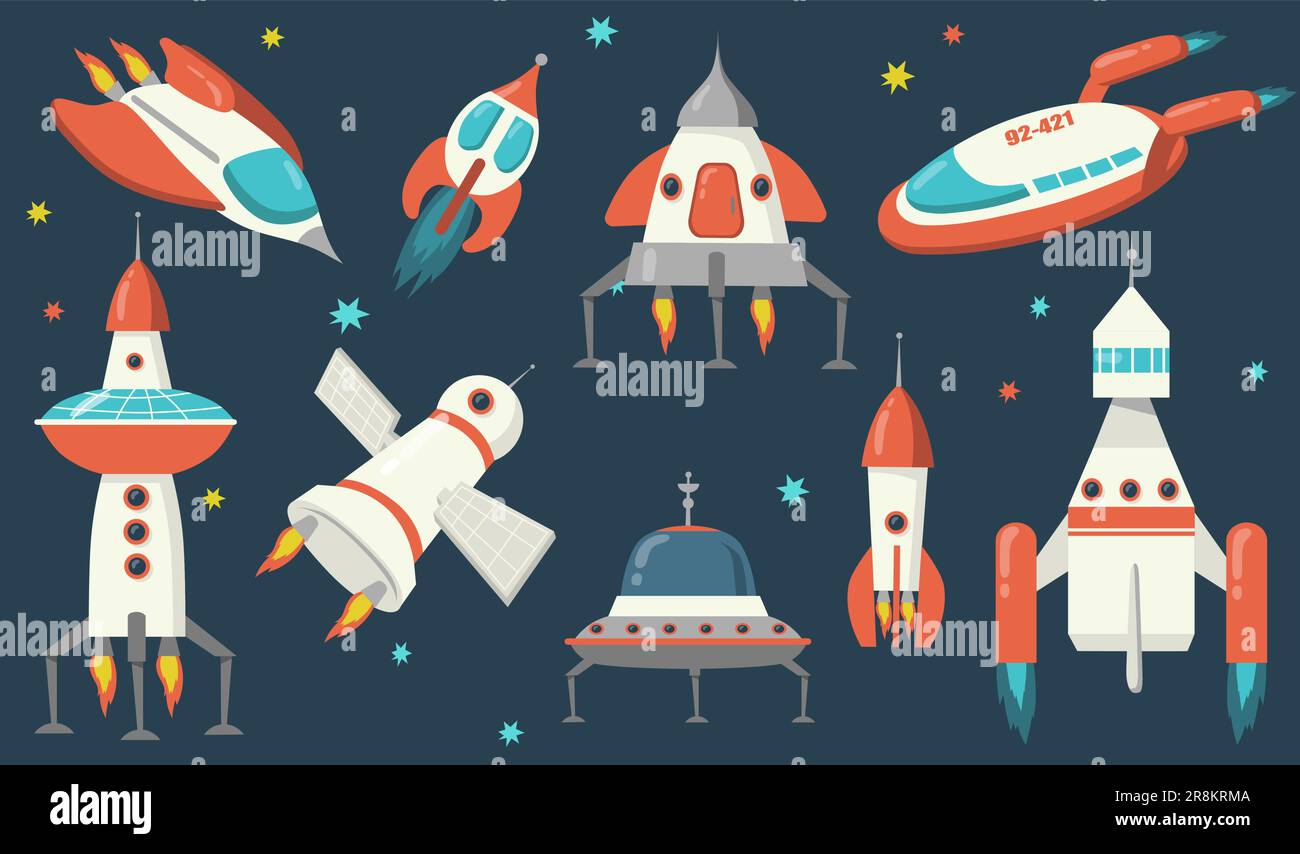 Spaceships and rockets set Stock Vector Image & Art - Alamy