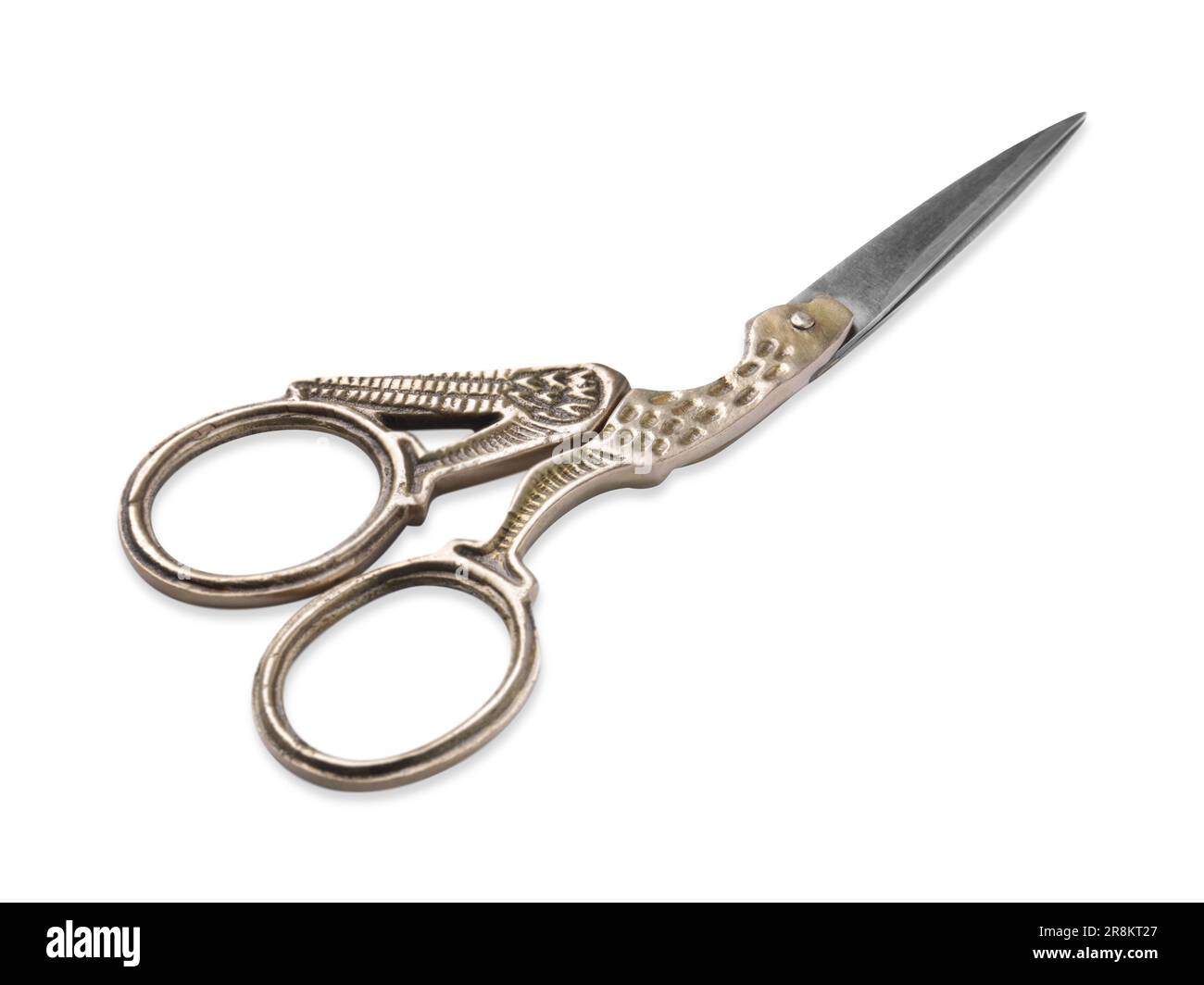 Beautiful scissors with bird shaped handles on white background Stock