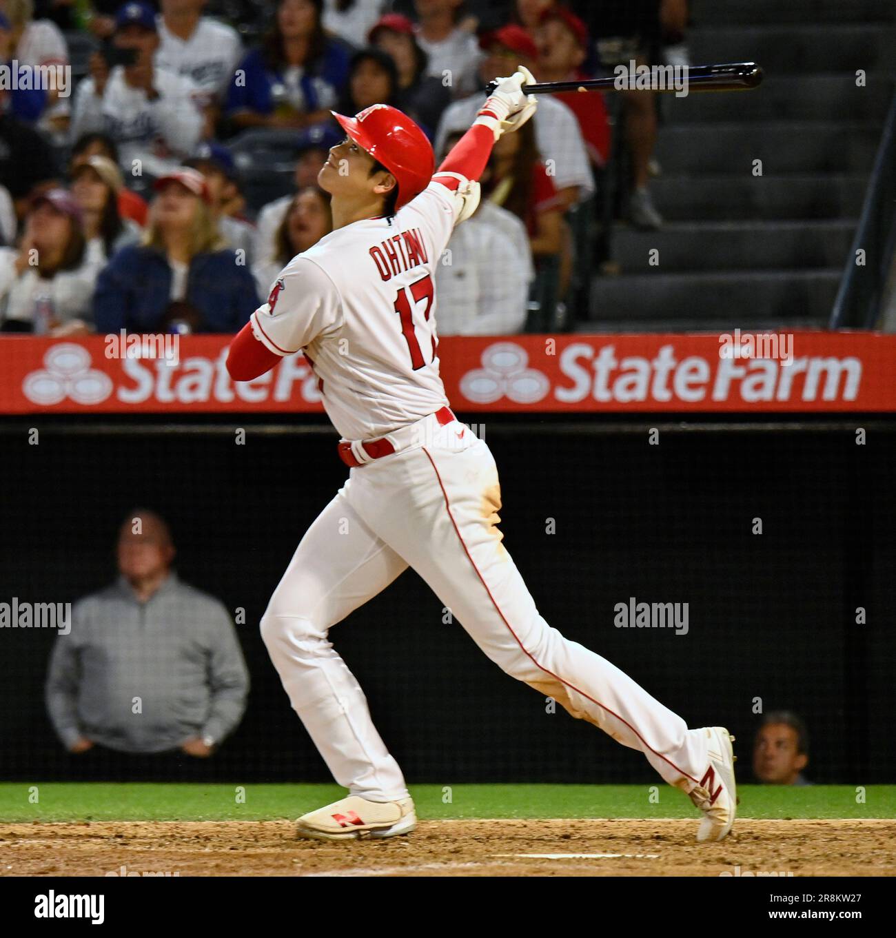 Anaheim, United States. 21st June, 2023. Los Angeles Angels Shohei Ohtani pops up the ball for the out during the ninth inning at Angel Stadium in Anaheim, California on Wednesday, June 21, 2023. Photo by Jim Ruymen/UPI Credit: UPI/Alamy Live News Stock Photo