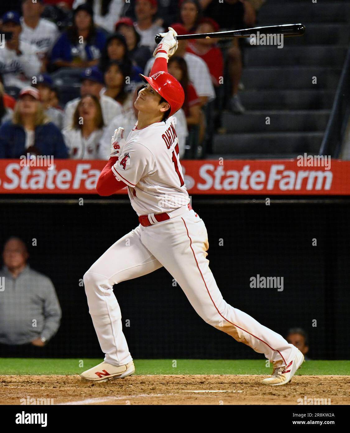 Anaheim, United States. 21st June, 2023. Los Angeles Angels Shohei Ohtani pops up the ball for the out during the ninth inning at Angel Stadium in Anaheim, California on Wednesday, June 21, 2023. Photo by Jim Ruymen/UPI Credit: UPI/Alamy Live News Stock Photo