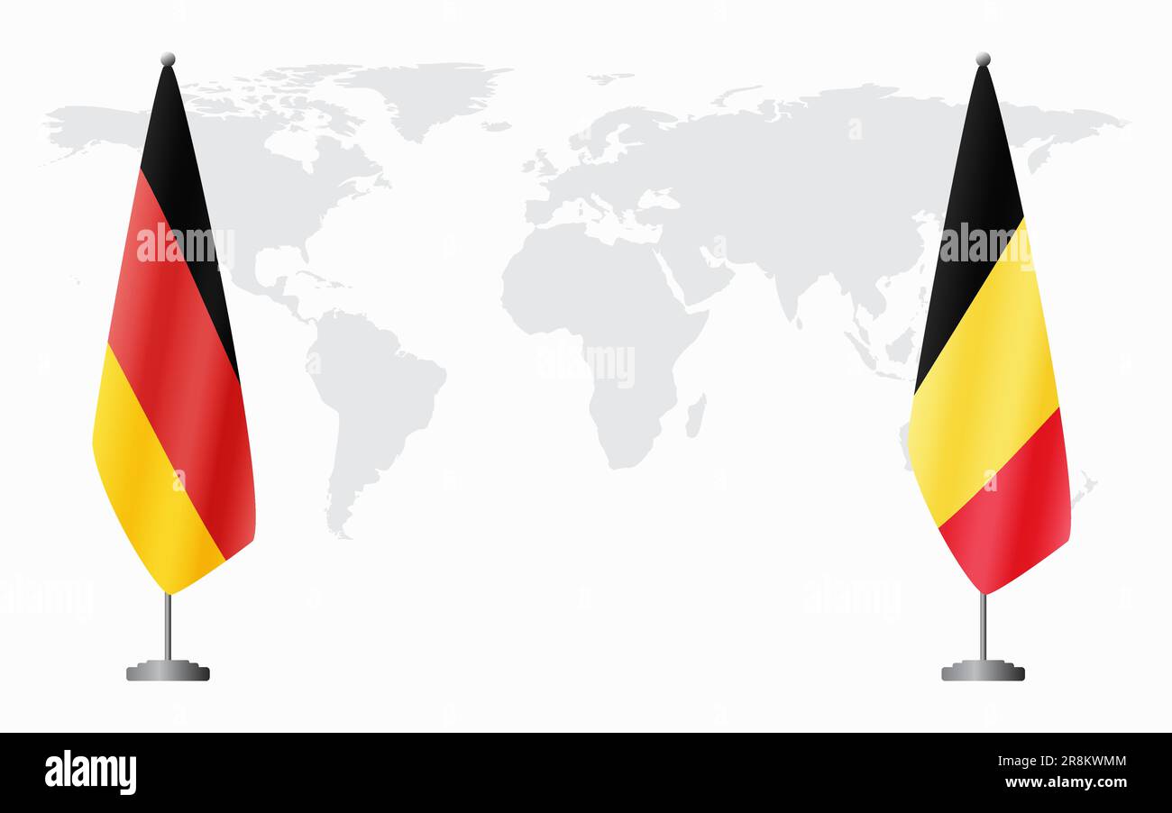 Germany and Belgium flags for official meeting against background of world map Stock Vector