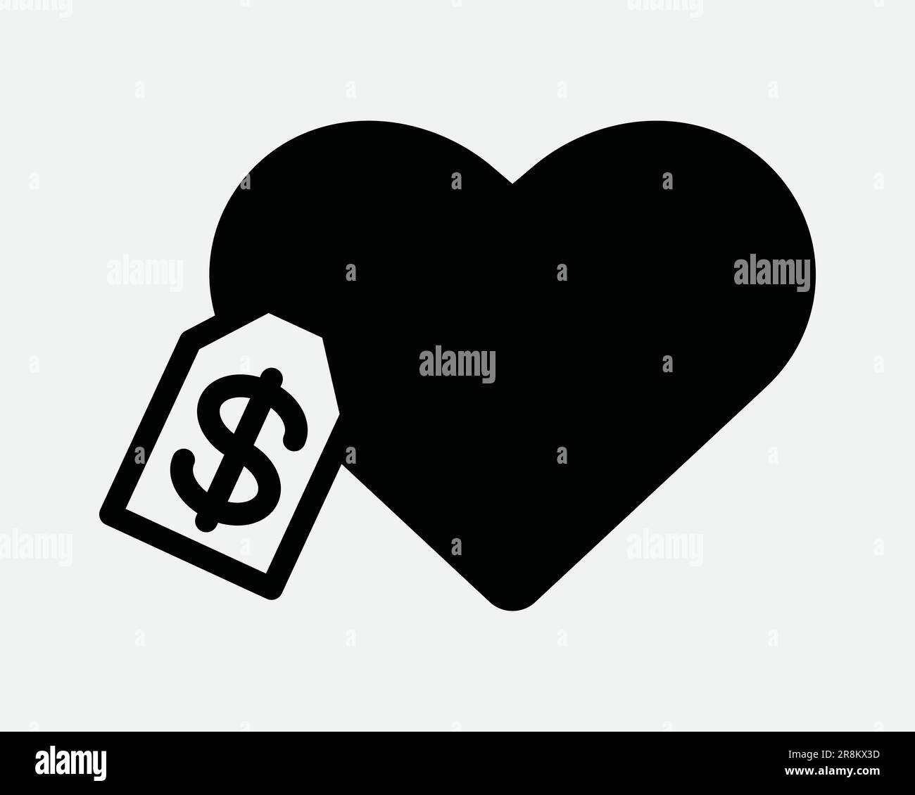 Price of Love Icon. Cost Money Tag Label Heart Valentines Day Gift Sale Expensive Value. Black White Sign Symbol Artwork Graphic Clipart EPS Vector Stock Vector