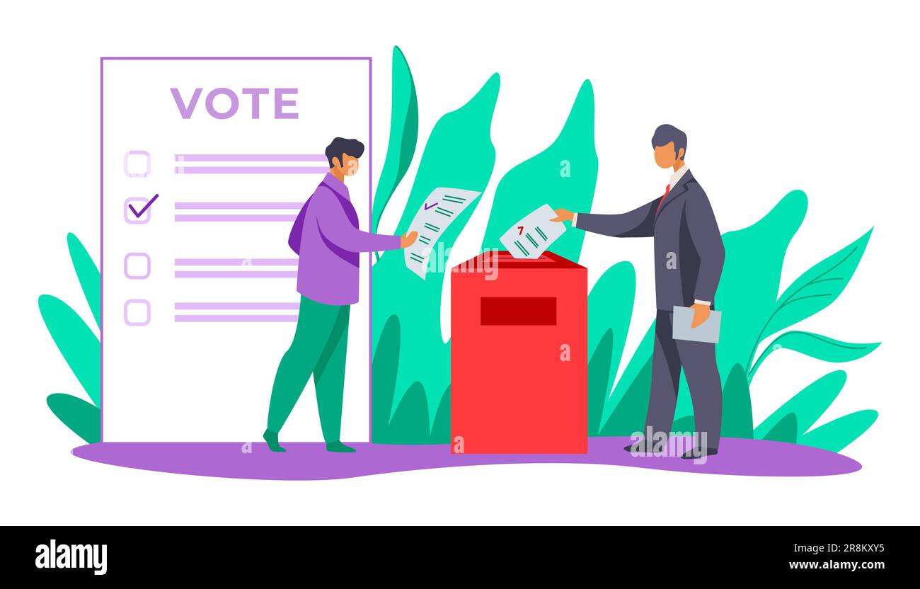 Voters inserting forms into ballot boxes Stock Vector