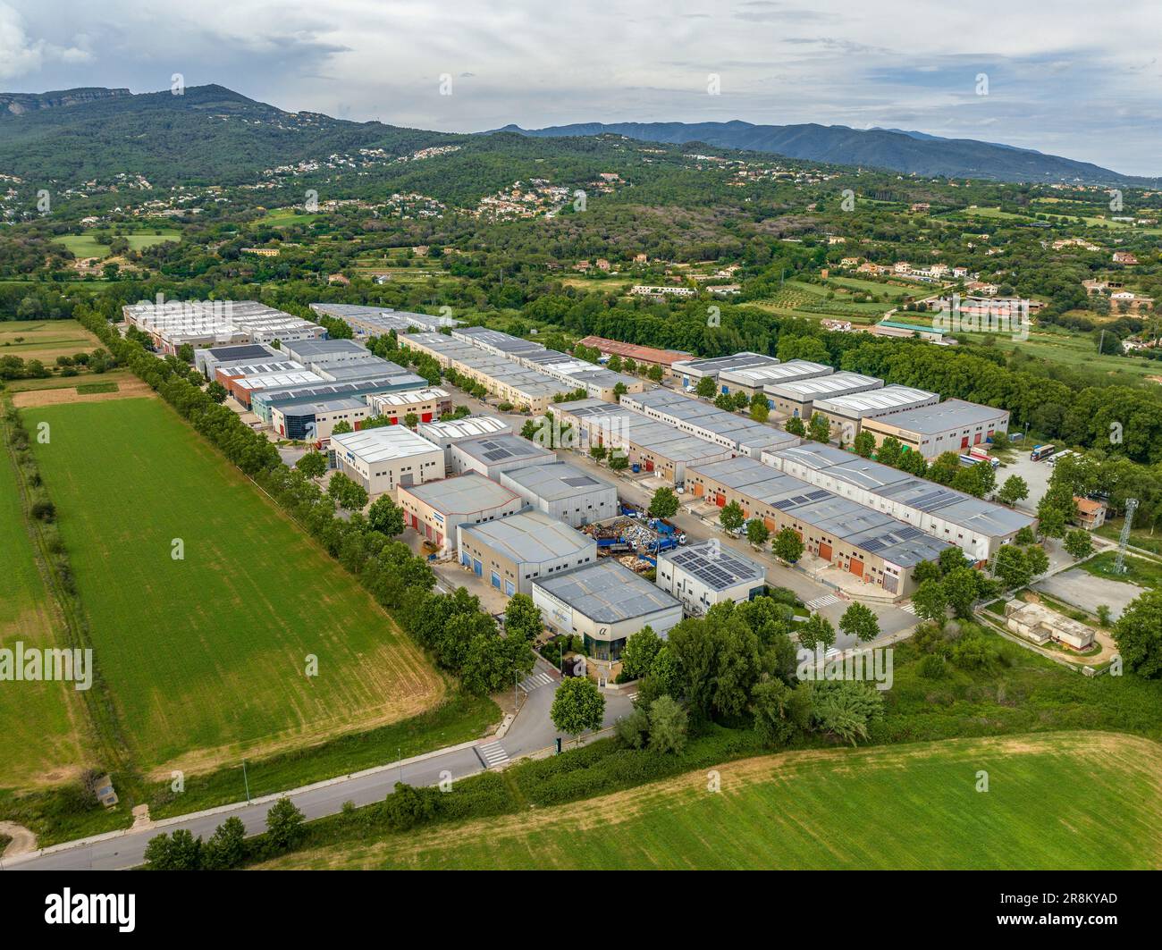 Aerial view of the Can Magre industrial estate, within the municipality of Santa Eulàlia de Ronçana (Vallès Oriental, Barcelona, Catalonia, Spain) Stock Photo