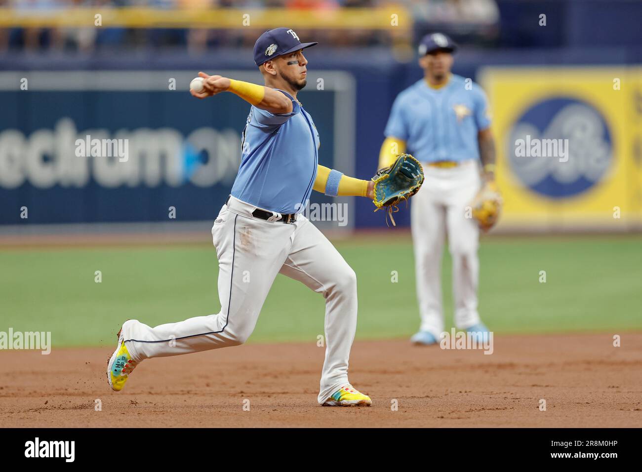 St. Petersburg, FL USA; Tampa Bay Rays third baseman Isaac Paredes (17)  fields and throws to first for the out during an MLB game against the  Baltimor Stock Photo - Alamy