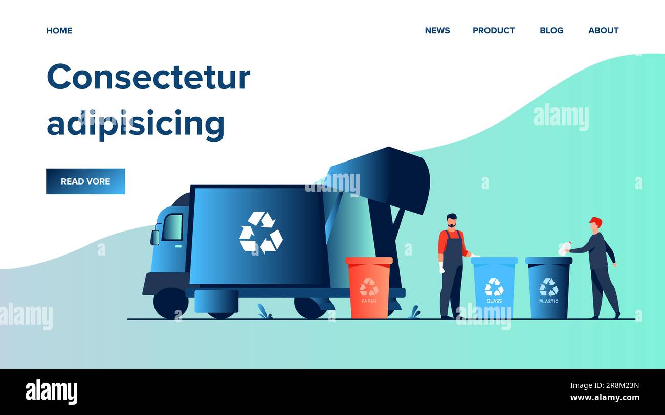 Garbage collector cleaning waste bin flat vector illustration Stock