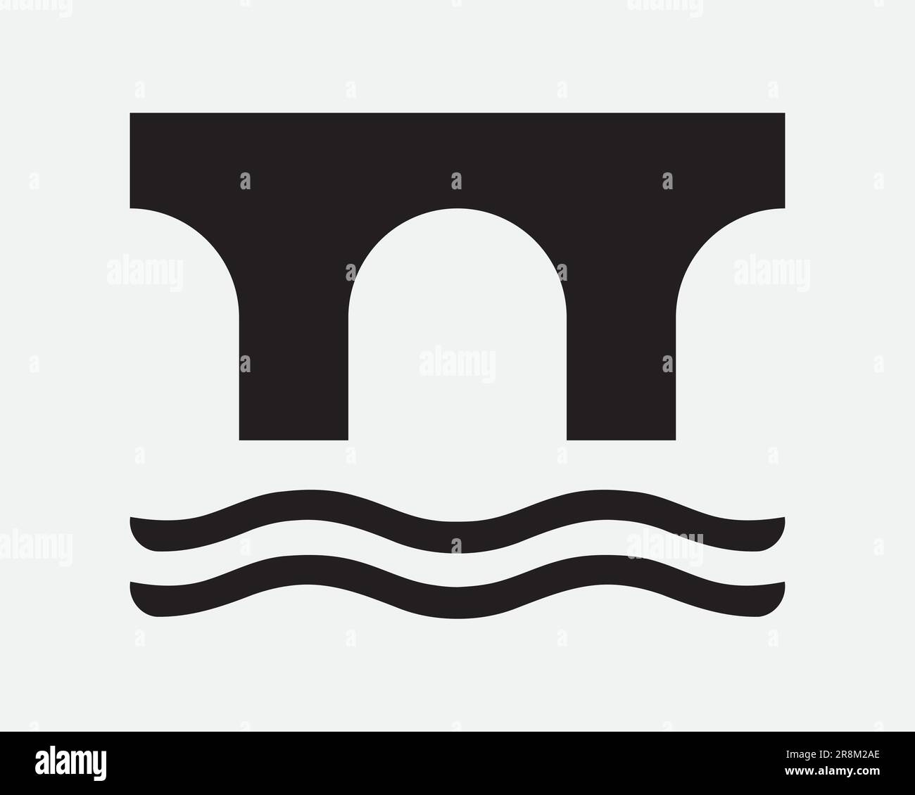 Arch Bridge with Water Icon River Architecture Support Column Pillar Crossing Black White Sign Symbol Illustration Artwork Graphic Clipart EPS Vector Stock Vector