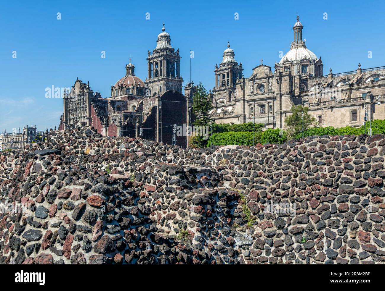 Templo Mayor archaeological Aztec city of Tenochtitlan, view to the ...