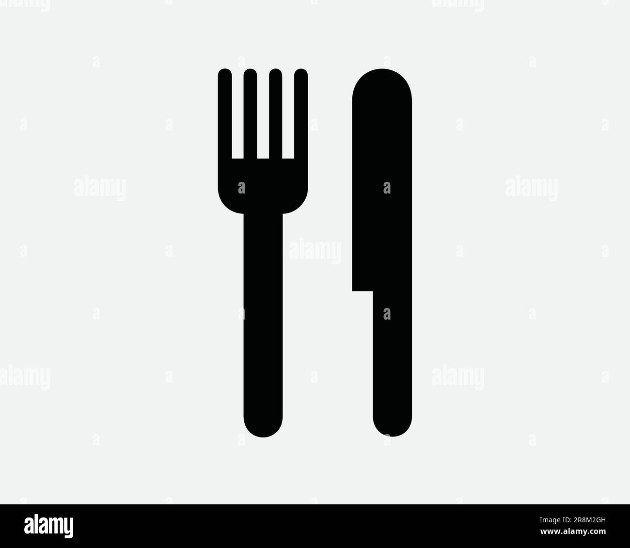Fork and Knife Icon. Cutlery Kitchen Utensil Dine Dining Meal Eat Silverware. Black White Sign Symbol Illustration Artwork Graphic Clipart EPS Vector Stock Vector