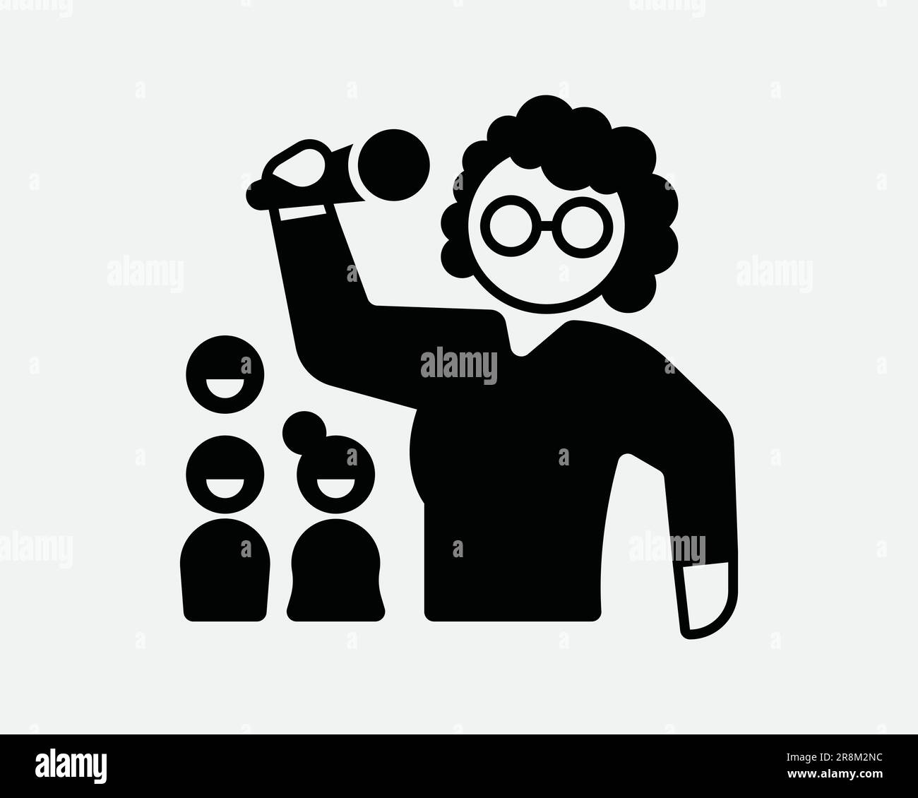 Female Stand-Up Comedian Icon. Laugh Entertainment Entertainer Performer Show Black White Sign Symbol Illustration Artwork Graphic Clipart EPS Vector Stock Vector