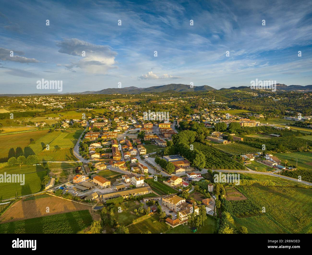 Aerial view of the village of Santa Eulàlia de Ronçana and the urbanizations and rural environments that surround it (Vallès Oriental Barcelona Spain) Stock Photo