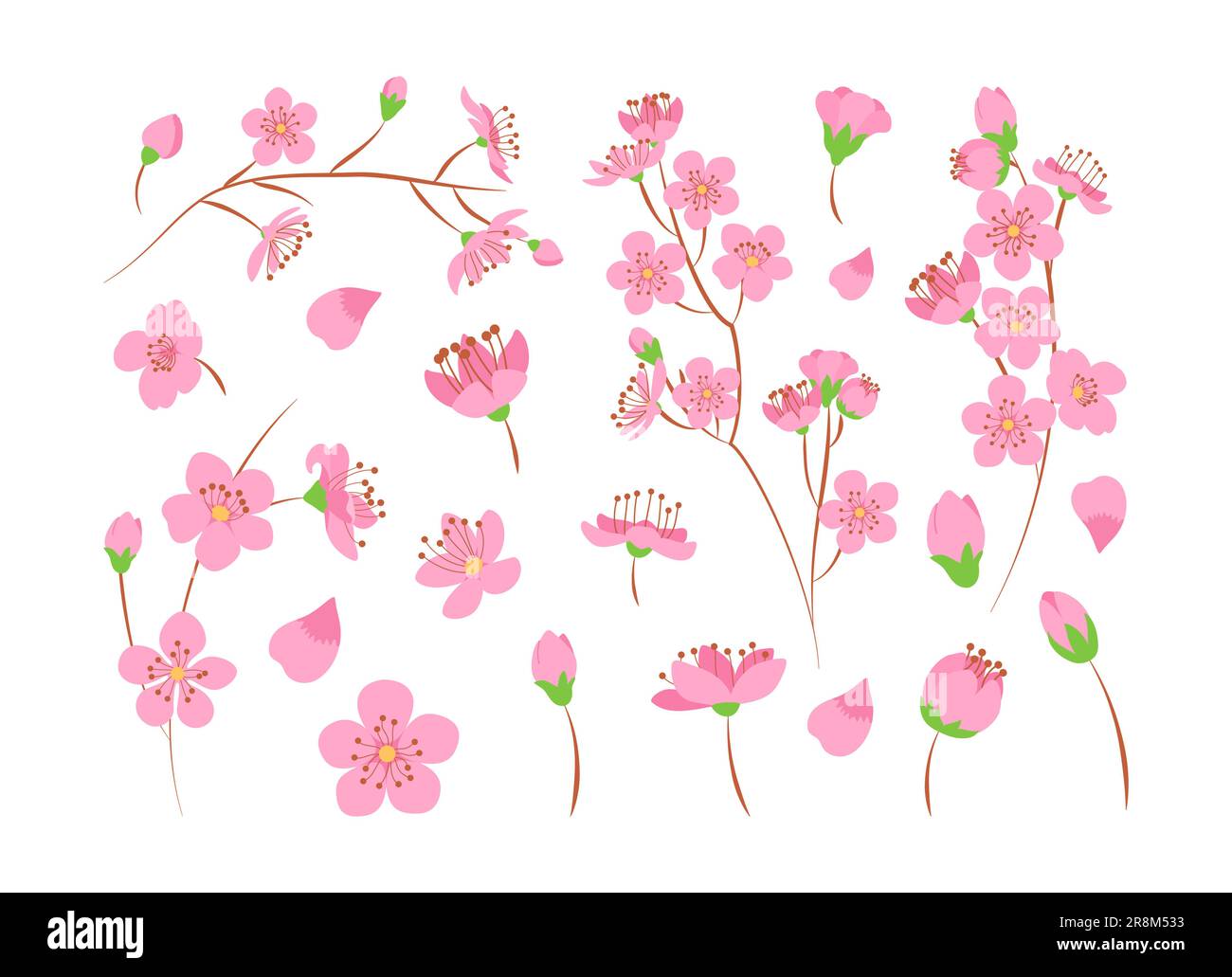 Sakura blossom flat icon set Stock Vector