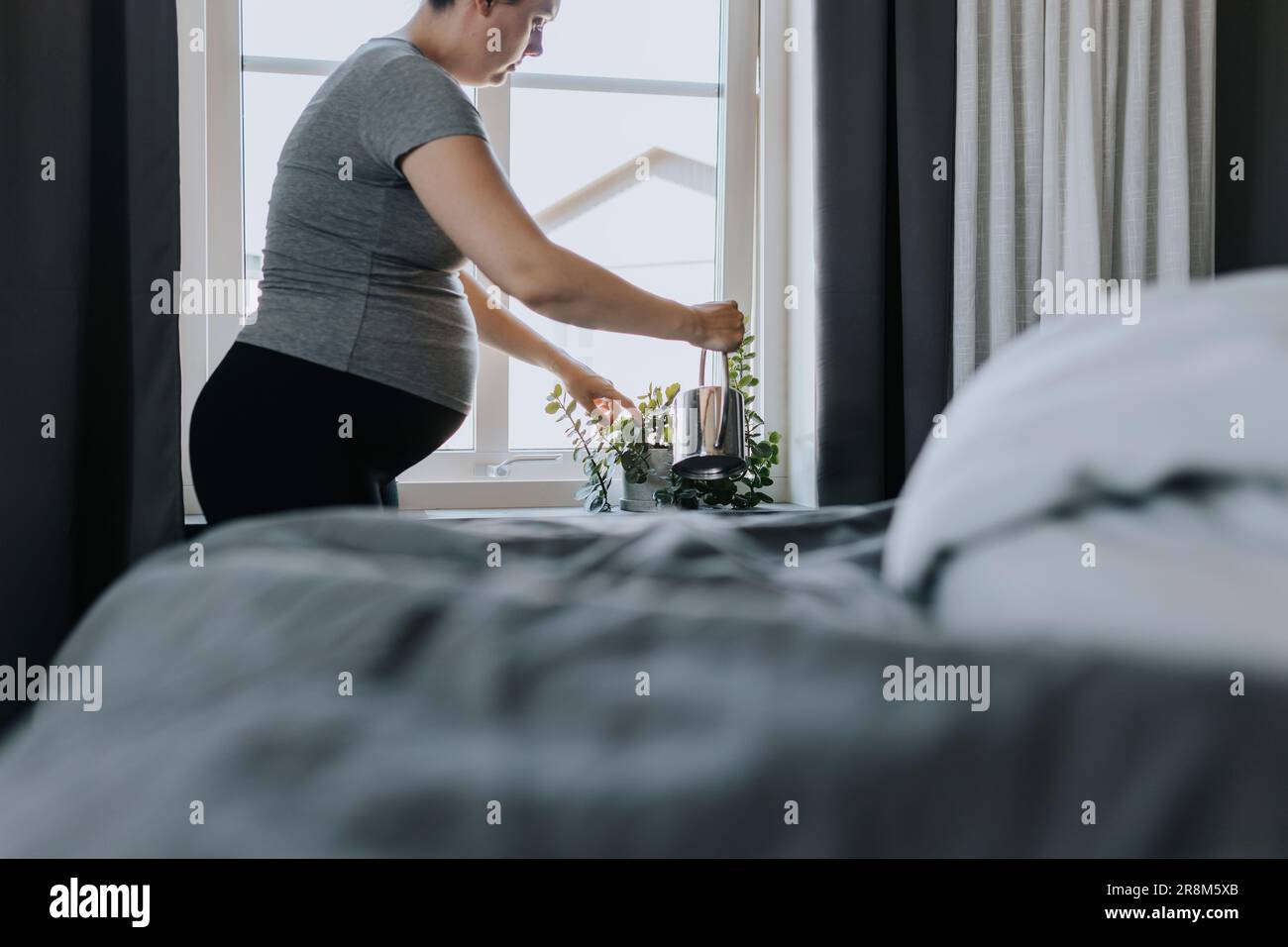 Pregnant woman doing housework and watering plants Stock Photo Alamy