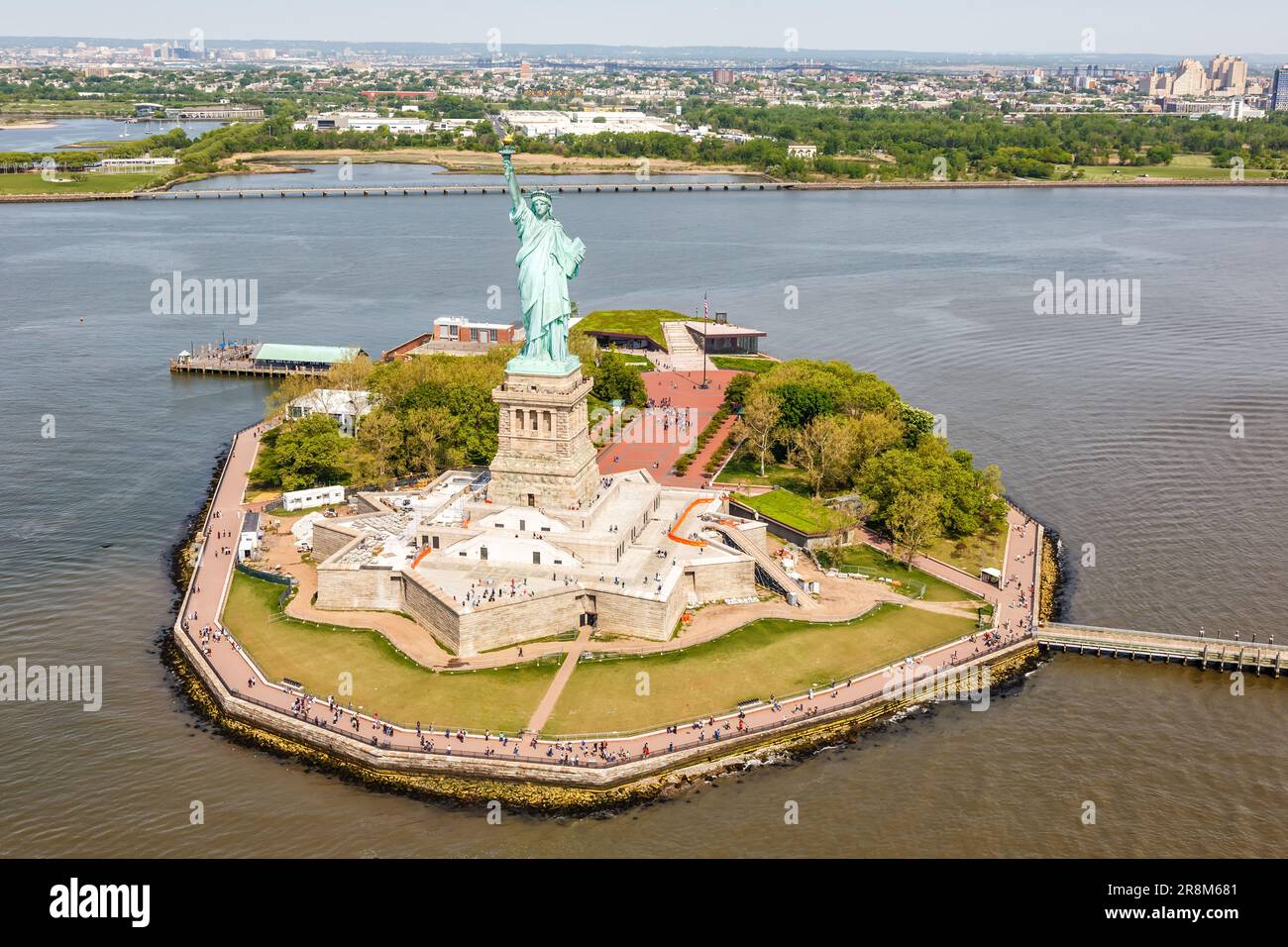 New York City Statue of Liberty aerial view photo in the United States