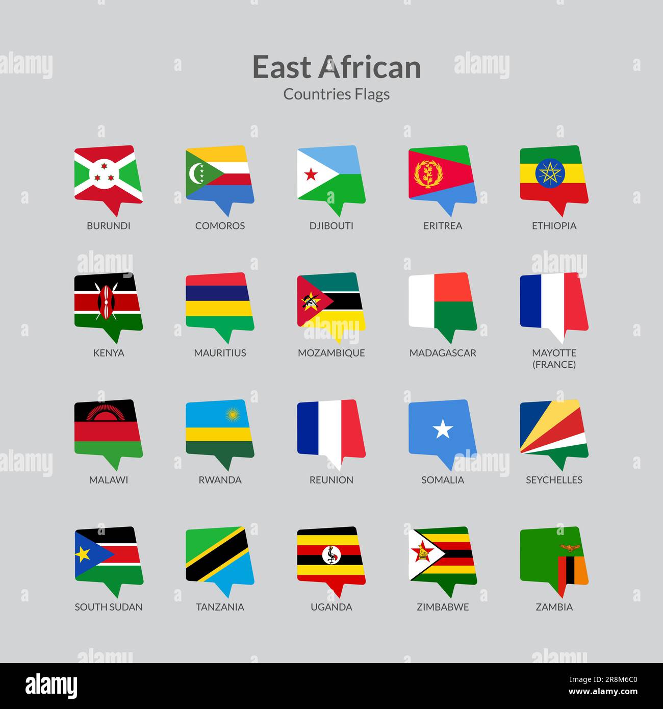 East African countries flag icons collection Stock Vector