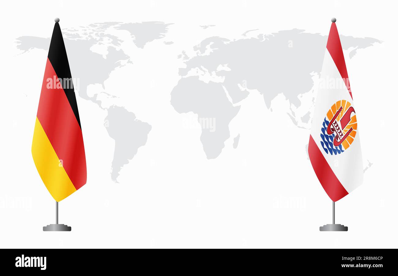 Germany and French Polynesia flags for official meeting against background of world map. Stock Vector