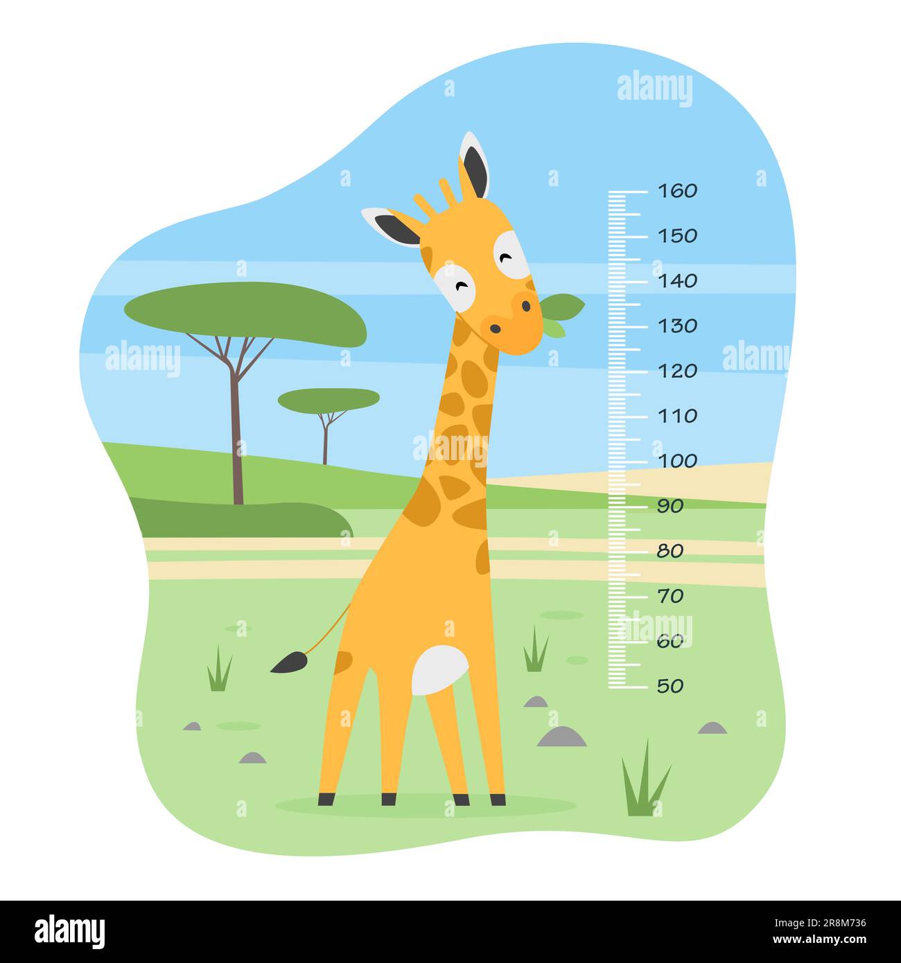 Kids height chart with cute giraffe vector illustration. Cartoon