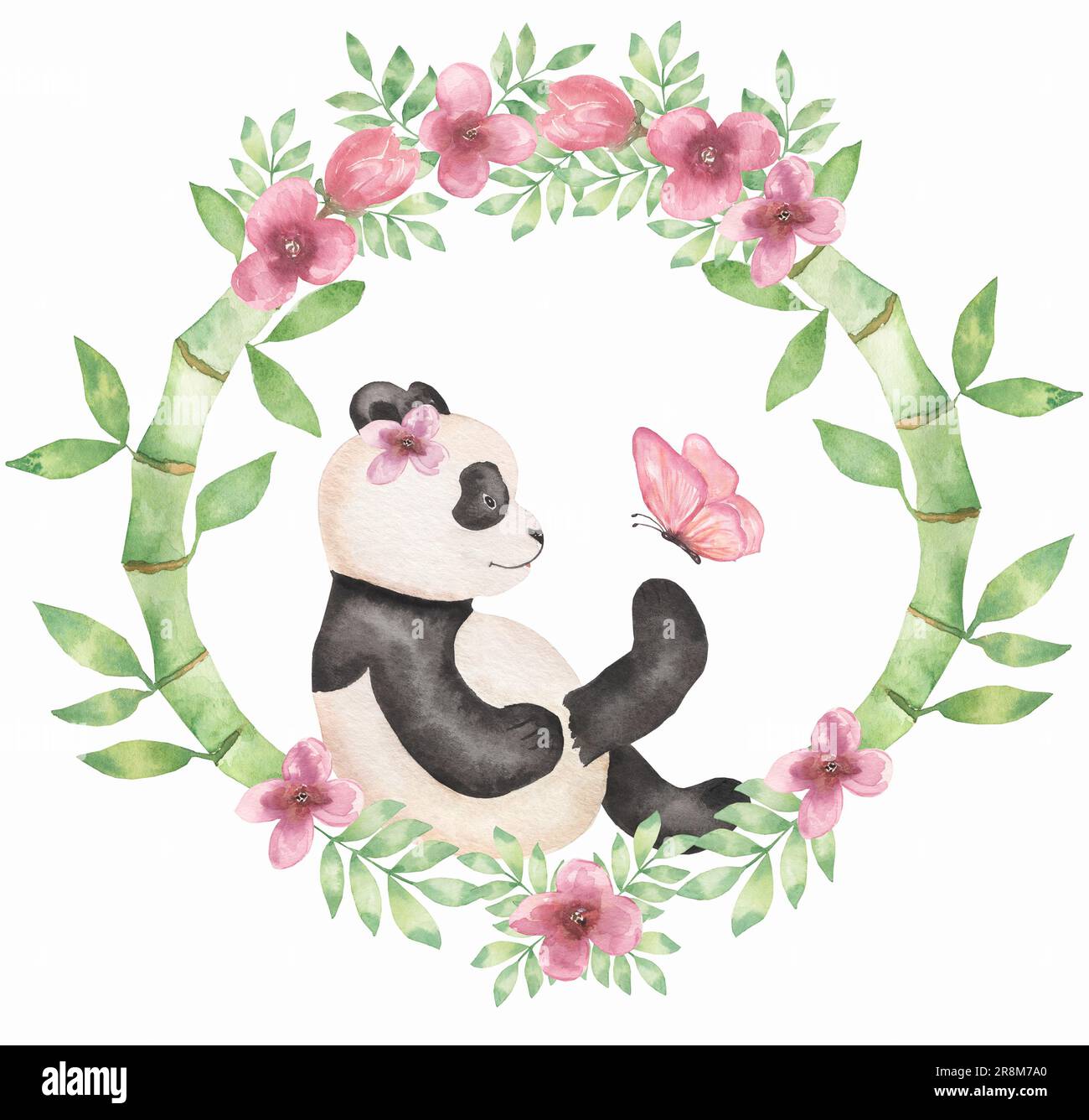 Premium Vector  Cute summer baby panda with flower wreath