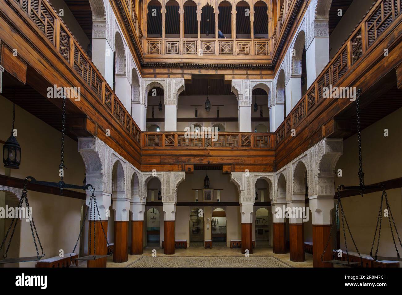 Morocco. Fez. Interior of the historic Nejjarine Museum of Wooden Arts and Crafts Stock Photo