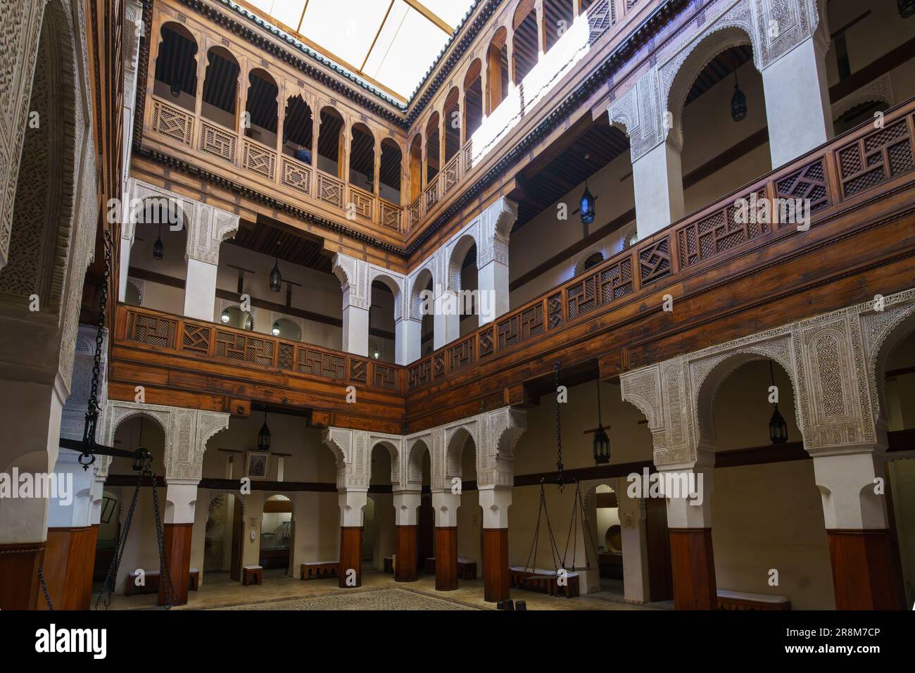 Morocco. Fez. Interior of the historic Nejjarine Museum of Wooden Arts and Crafts Stock Photo