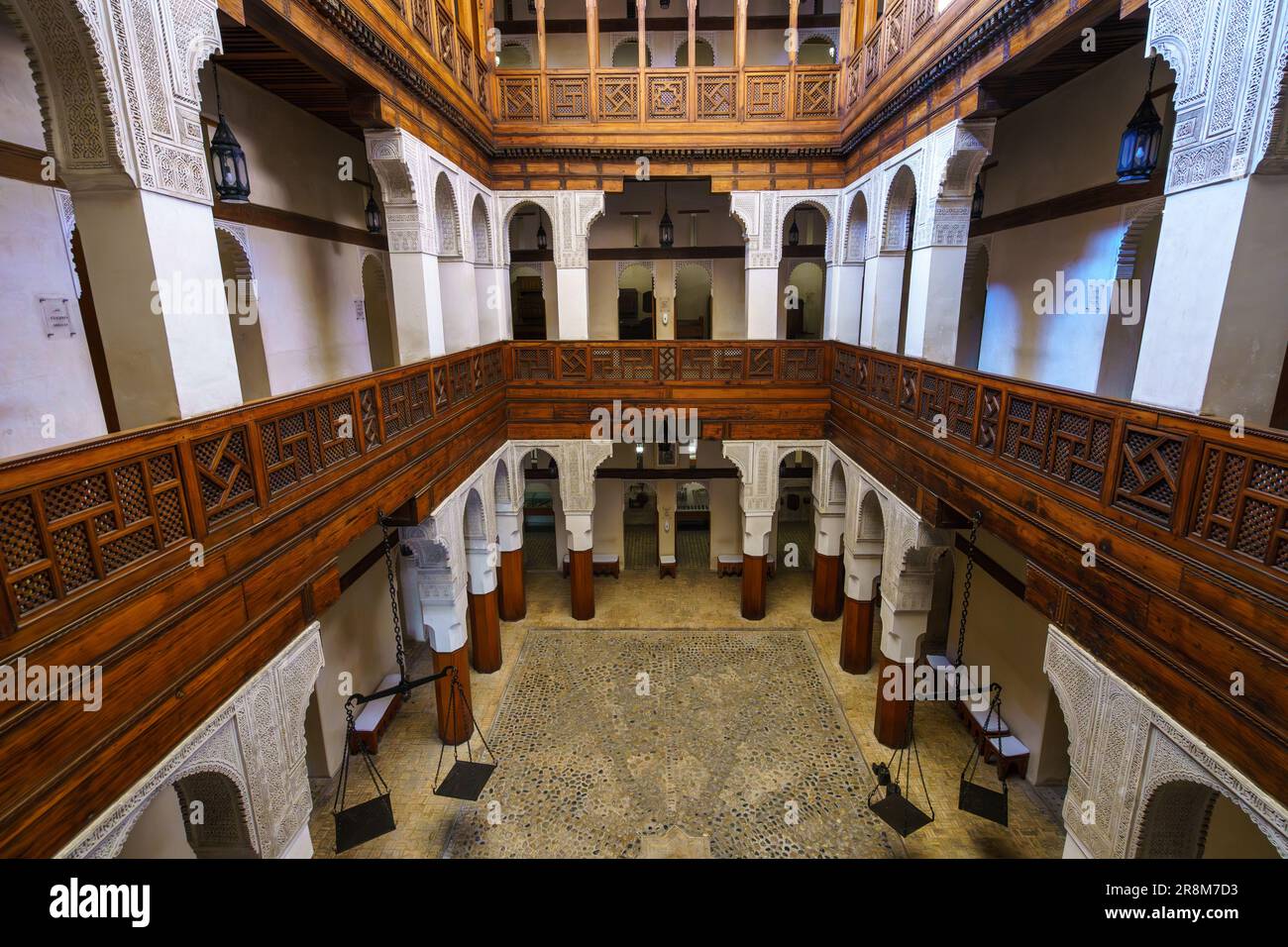 Morocco. Fez. Interior of the historic Nejjarine Museum of Wooden Arts and Crafts Stock Photo