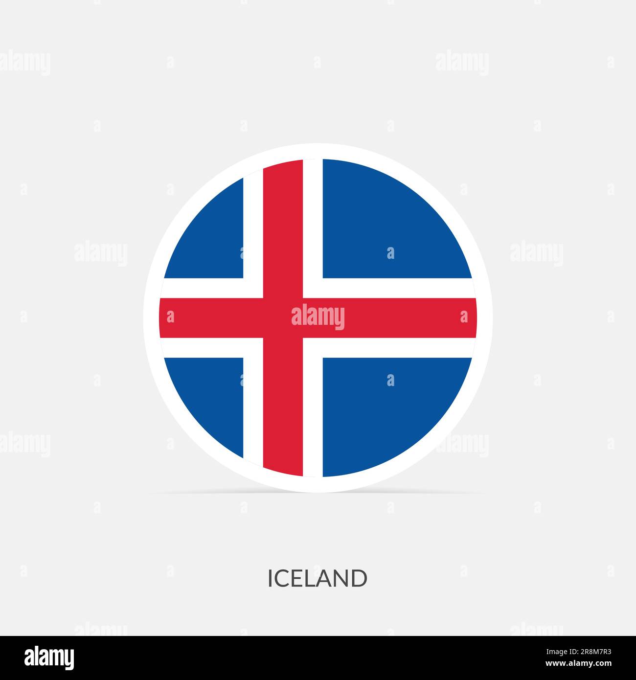 Iceland round flag icon with shadow. Stock Vector