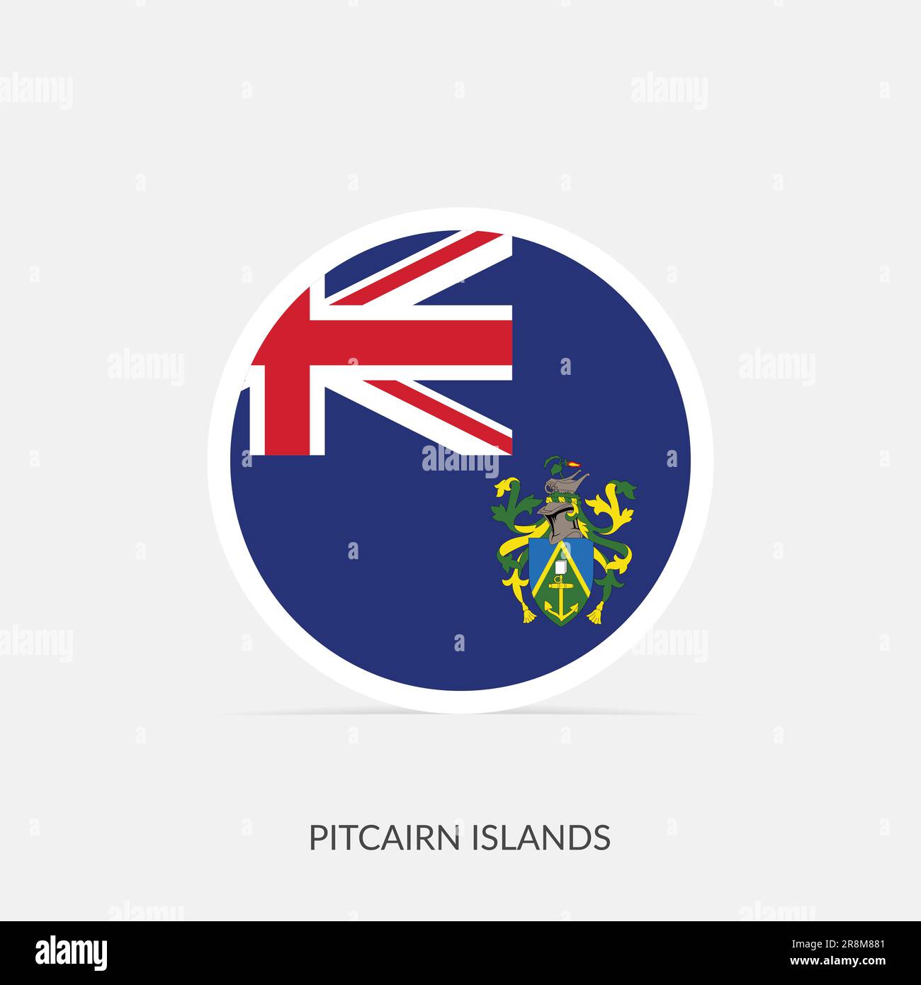 Pitcairn Islands round flag icon with shadow. Stock Vector