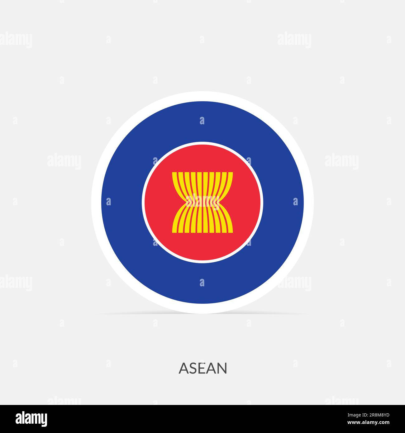ASEAN round flag icon with shadow. Stock Vector