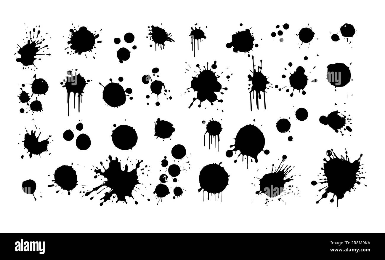 Black ink spots set on white background. Ink illustration Stock Vector
