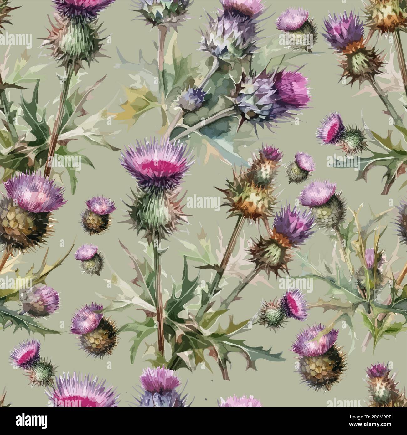 watercolor thistle. Seamless background. Vector illustration Stock