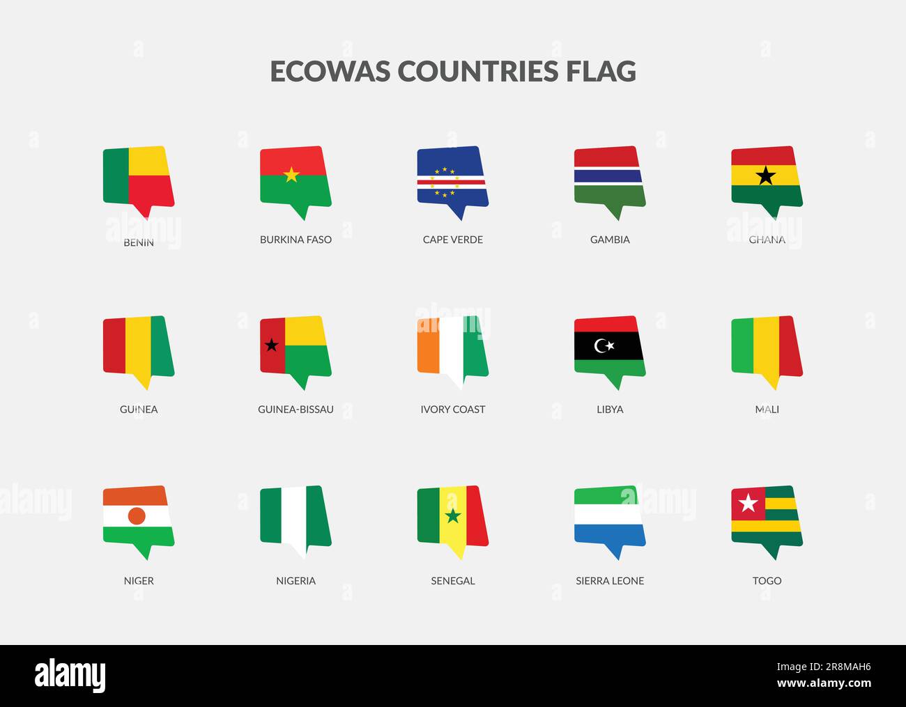 ECOWAS Countries flag Chat icons Set Stock Vector