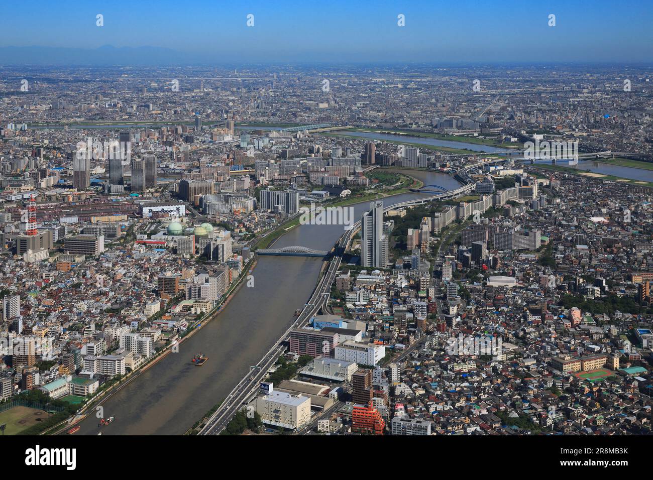 The Sumida River and the Arakawa River viewed from the Tokyo Skytree Stock Photo