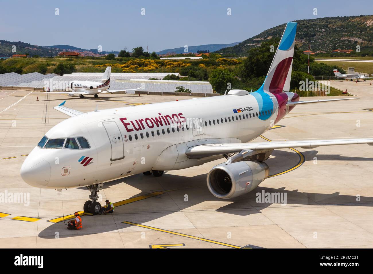 Split, Croatia - June 1, 2023: Eurowings Airbus A319 airplane at Split Airport (SPU) in Croatia. Stock Photo