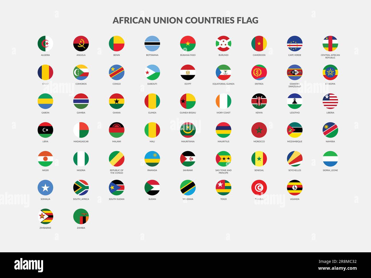 African Union countries flag icons collection Stock Vector