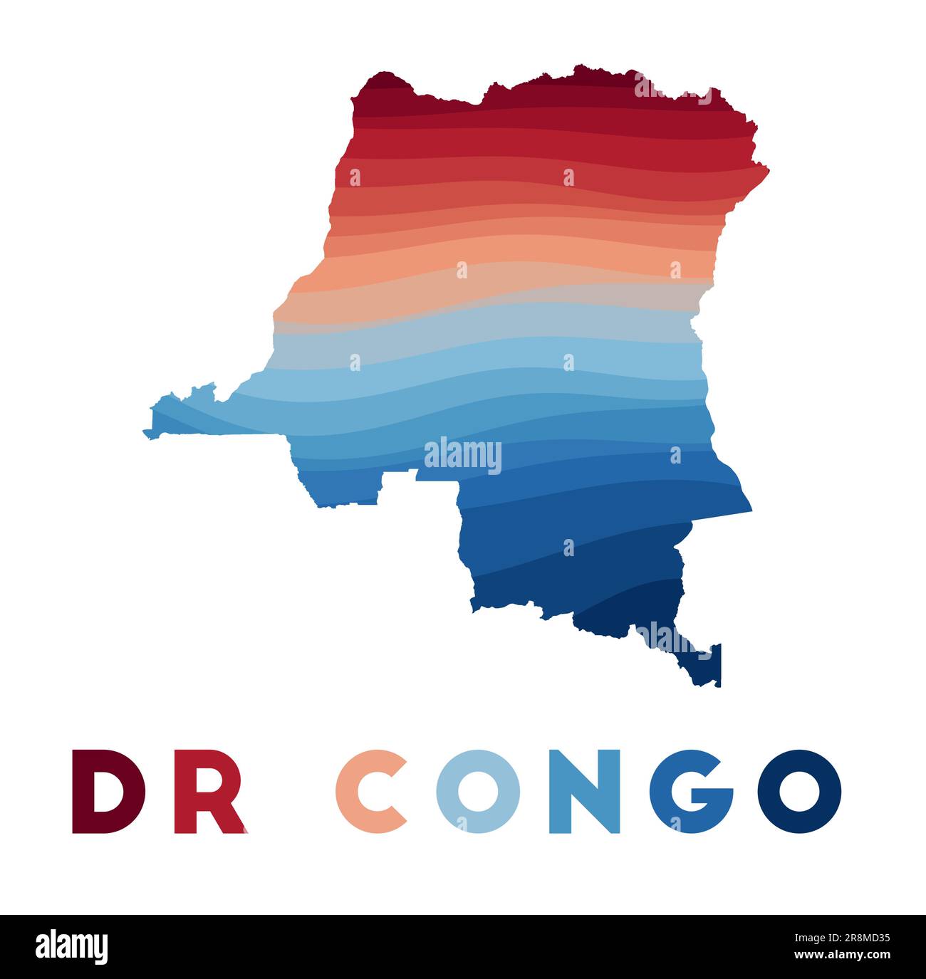DR Congo map. Map of the country with beautiful geometric waves in red